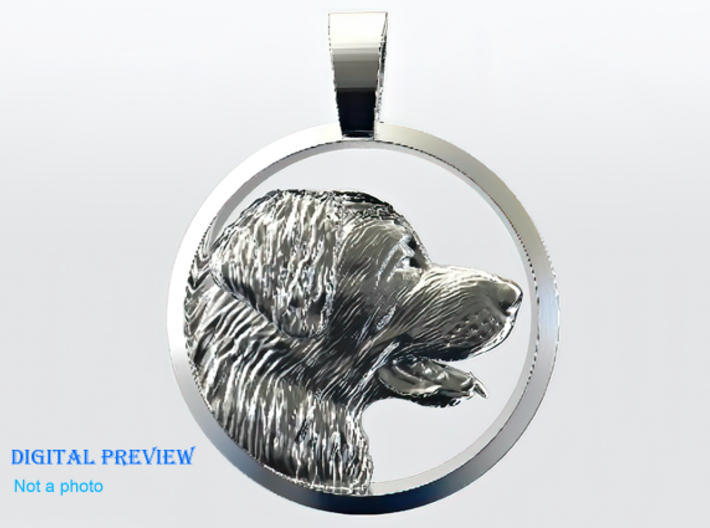 Leonberger Head Pendant - side profile 3d printed Platinum