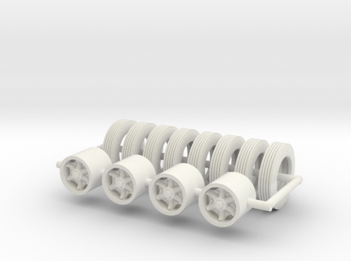 1/50th set of 4 dual tires with Dayton type wheels 3d printed