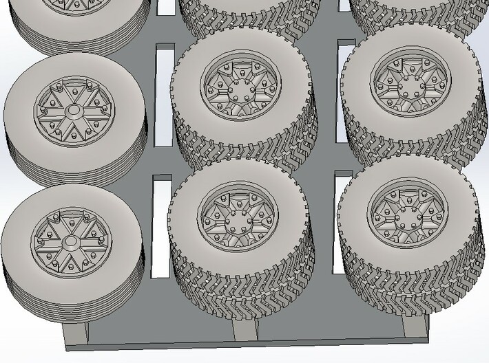 N Scale Dayton 6 Spoke Wheels 30 Pack 3d printed CAD image closeup showing detail and variations