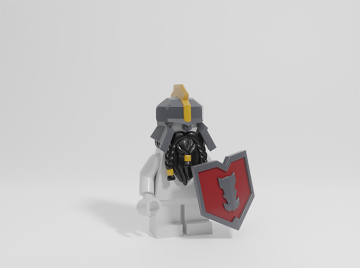 Iron Dwarf Helmet, Shield, &amp; Beard 3d printed 3D render, minifig not included, print comes raw &amp; unpainted