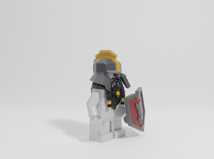 Iron Dwarf Helmet, Shield, & Beard 3d printed 3D render, minifig not included, print comes raw & unpainted