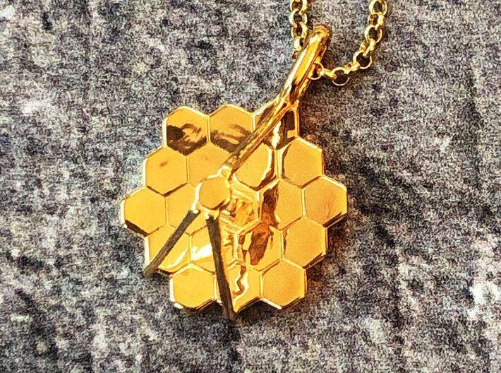 Space Telescope Pendant  3d printed  Space Telescope Pendant in 14K gold plated brass