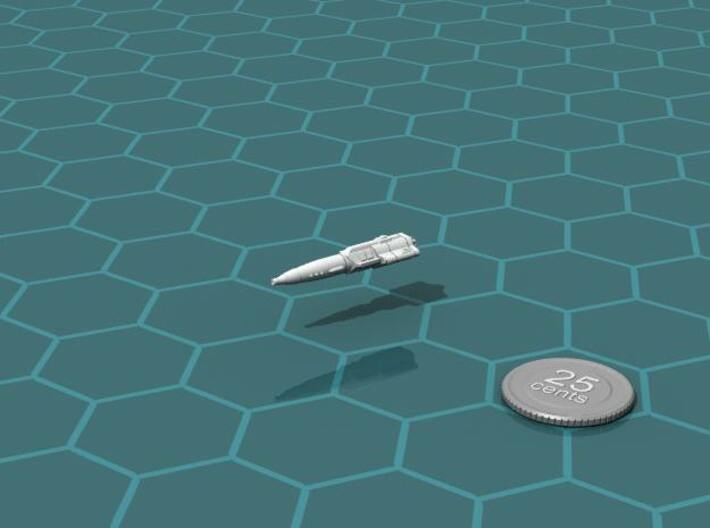Triumvirate Frigate 3d printed Render of the model, with a virtual quarter for scale.