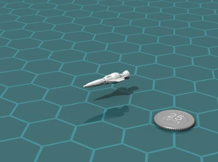 Triumvirate Experimental Torchship 3d printed Render of the model, with a virtual quarter for scale.