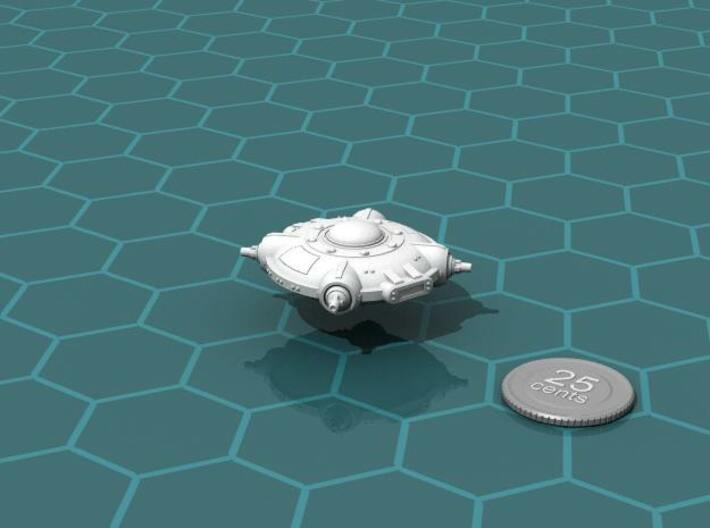 Triumvirate Orbital Fortress 3d printed Render of the model, with a virtual quarter for scale.