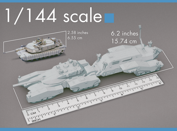 "Dreadnought" Land-based Nuclear Deterrent 3d printed Scale shown next to a 1/144 scale M1A2 Abrams for comparison