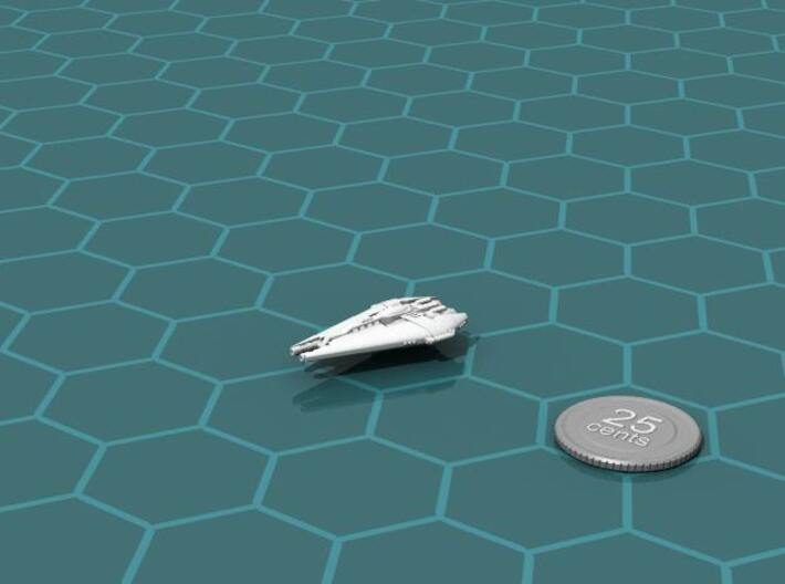 Marm Fast Patrol Ship 3d printed Render of the model, with a virtual quarter for scale.