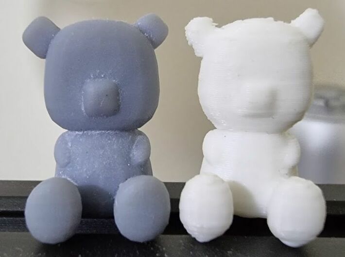 TinyTeddy 3d printed side by side plastic and resin models