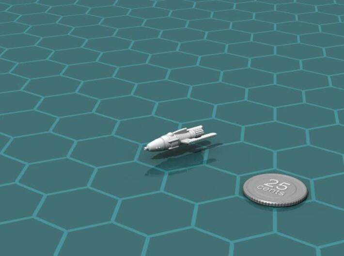 Bux Frigate 3d printed Render of the model, with a virtual quarter for scale.