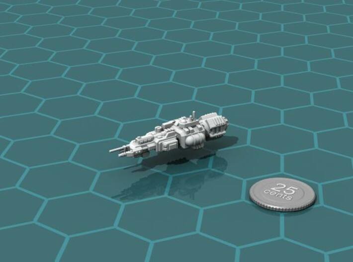 Junker Battleship 3d printed Render of the model, with a virtual quarter for scale.