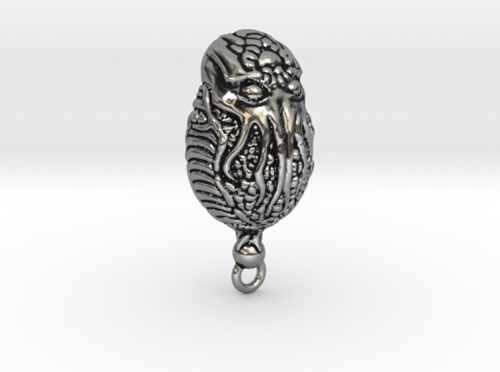 Cthulhu Spore Pendant, Lovecraftian horror 3d printed Antique Silver cover image render