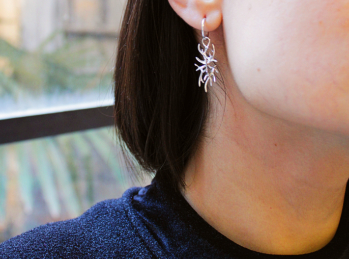 Coral Small Earrings 3d printed Silver / Argent