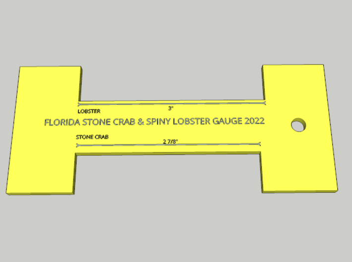 Stone Crab and Spiny Lobster Gauge for Florida 3d printed This is a 3D rendering of the gauge in yellow plastic. Click through for actual product photos.