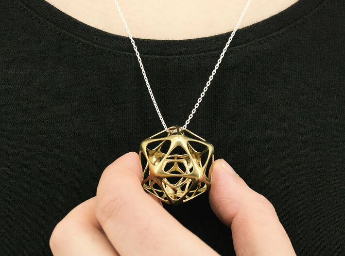 Icosahedron-dodecahedron Pendant - Yin 3d printed Icosa-dodecahedron Pendant - Brass