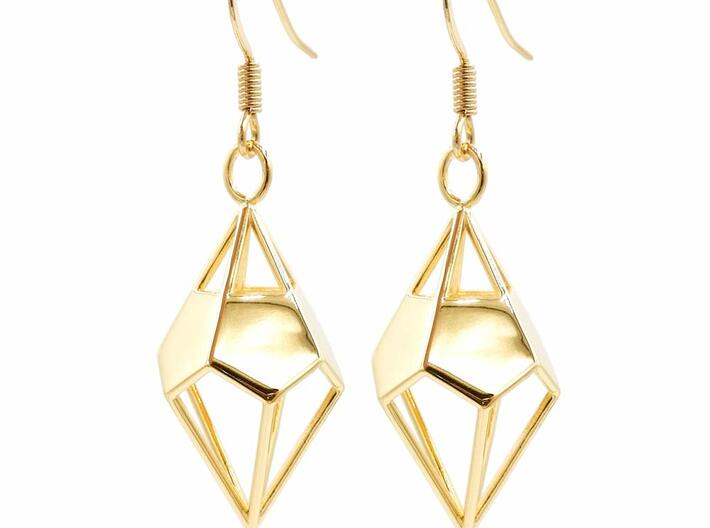 Deltohedron Earrings 3d printed Deltohedron Earrings - Gold Plated Brass