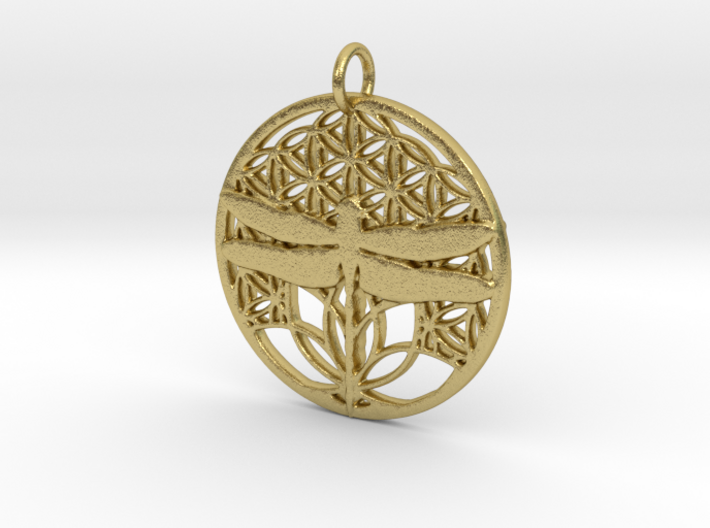 Dragonfly on life flower pendant 3d printed