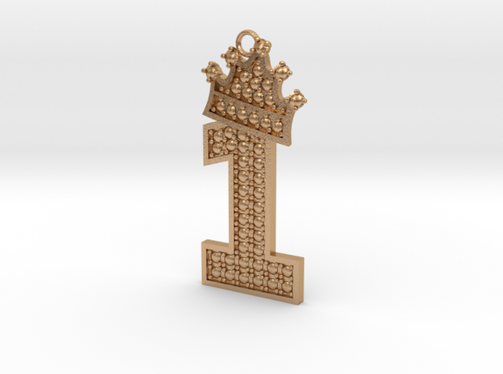 Pendant number one with crown and gems 3d printed