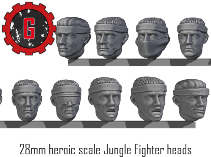 28mm heroic Jungle fighter heads with headbands 3d printed
