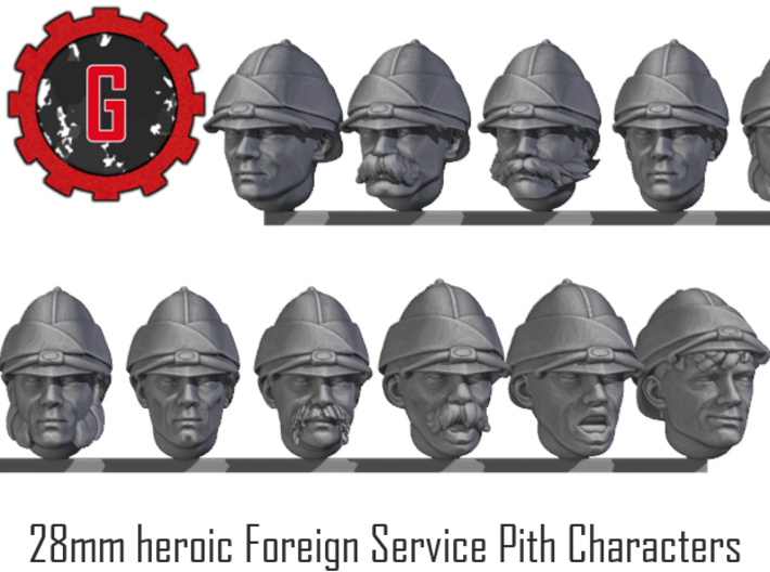 28mm heroic Foreign Service Pith character heads 3d printed