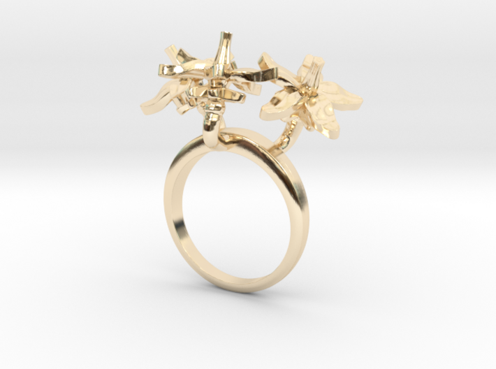 Ring with three small flowers of the Tomato 3d printed