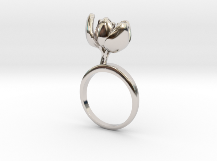 Ring with one small halfopen flower of the Tulip 3d printed