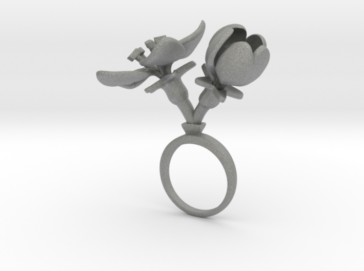 Ring with two large flowers of the Apple 3d printed