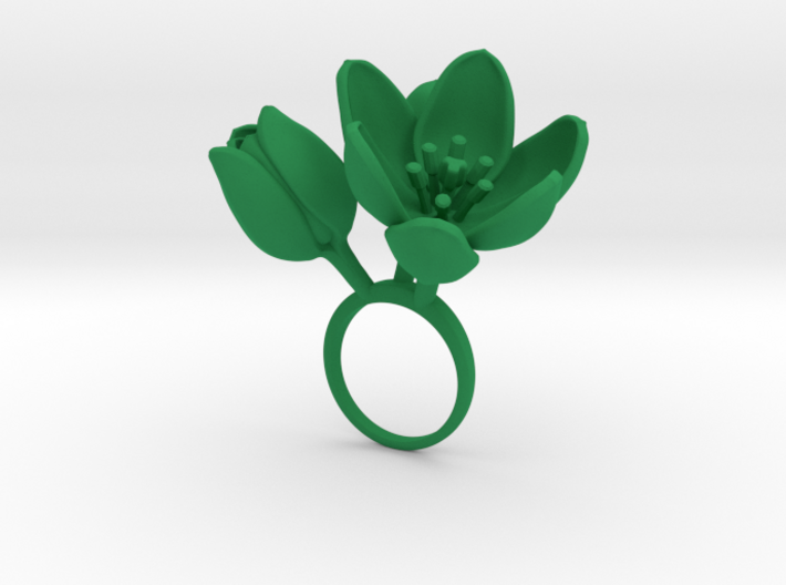 Ring with three large flowers of the Tulip R 3d printed