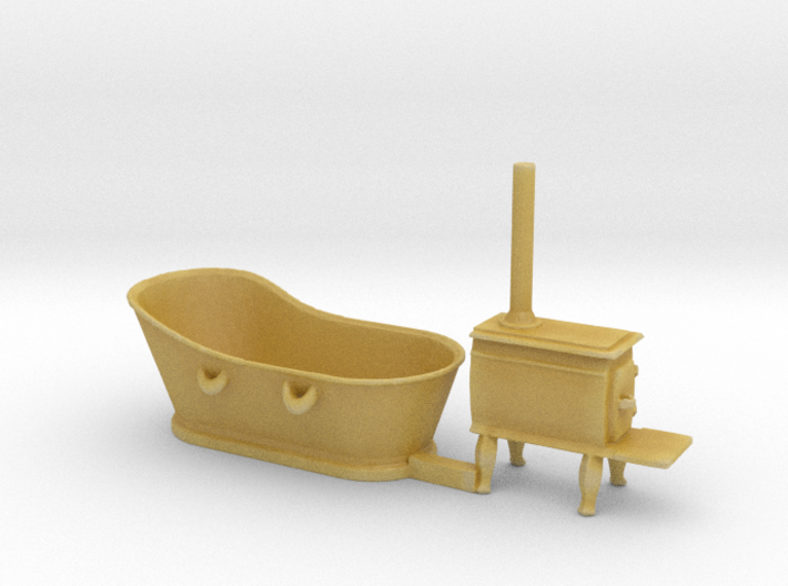HO Scale Copper Bathtub and Iron Stove 3d printed