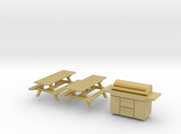 HO Scale BBQ+Picnic Benches 3d printed 