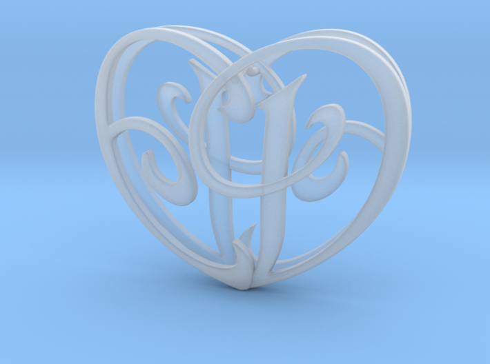 Scripted Initials 3d Heart - 4cm 3d printed