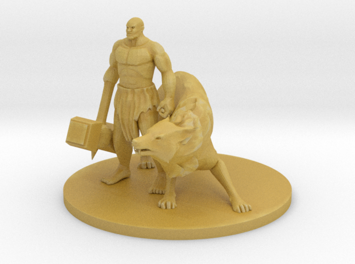 Mountain Hammer Fist Barbarian and Wolf Companion. 3d printed 