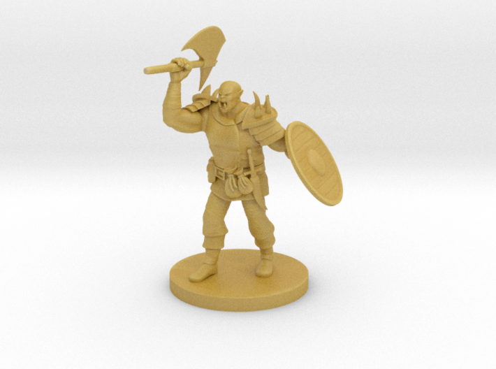 Half Orc Barbarian with Battle Axe & Shield 3d printed 