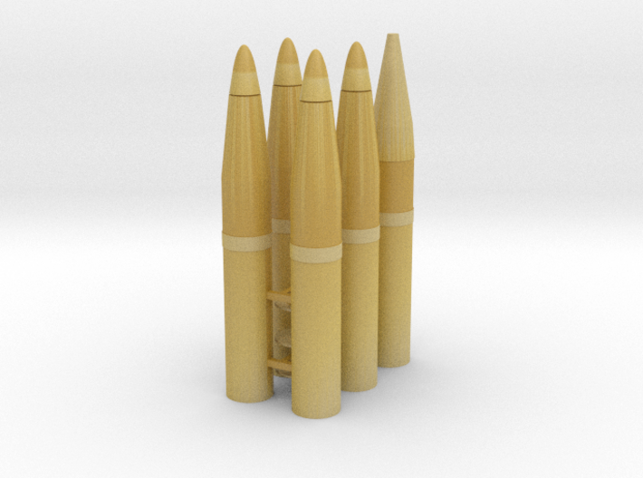 Six 1/18 scale 105mm howitzer shells 3d printed 
