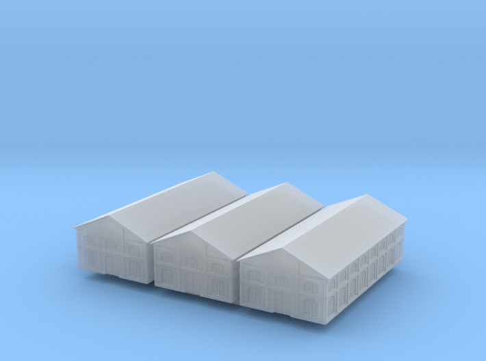 1/1200th scale 3 x Old warehouses (set 2) 3d printed