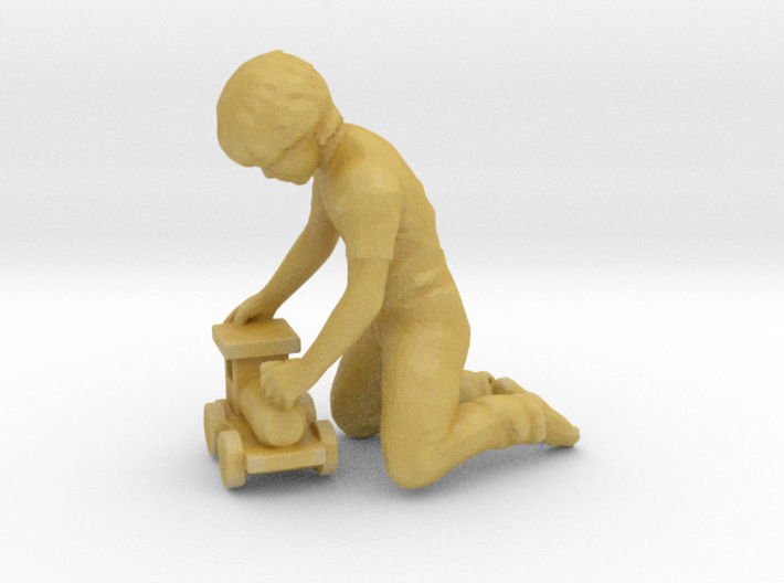 Child Kneeling w/Toy Train 3d printed