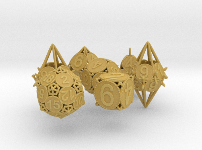 Swords and Shields D&amp;D Dice set with Decader 3d printed