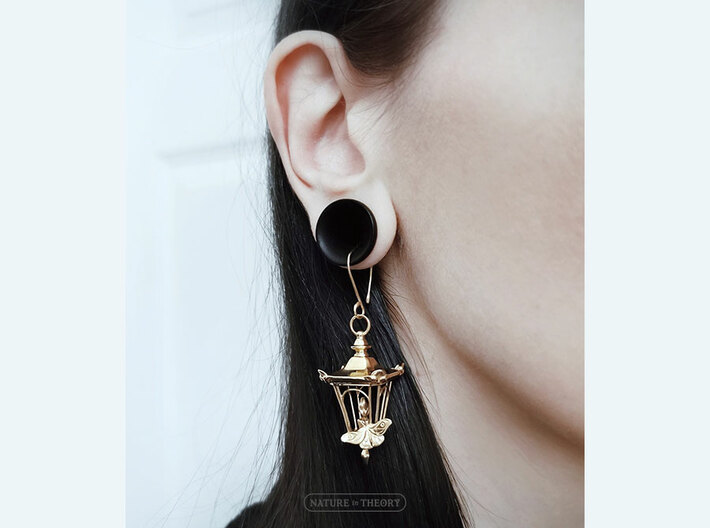 A Candle in the Dark ✦ Lantern Earrings with Moth 3d printed Photograph: actual product (hooks not included)