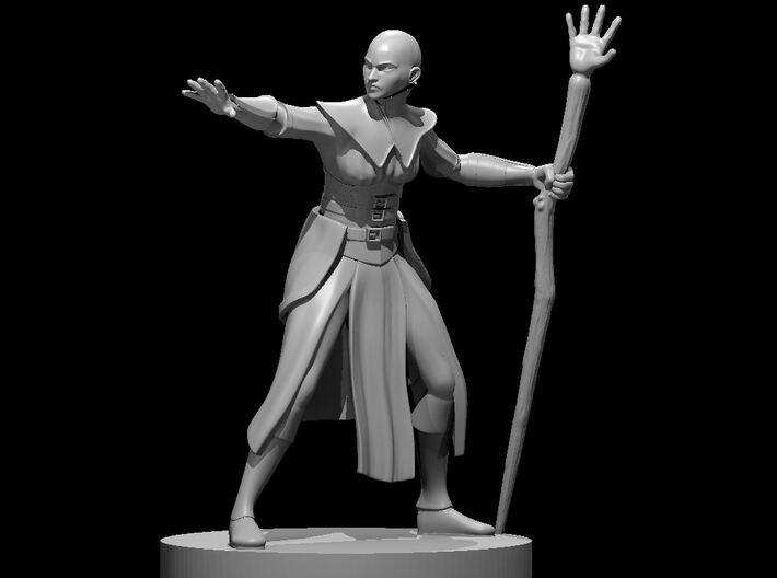 Human Female Wizard 2 bald w staff of withering 3d printed 