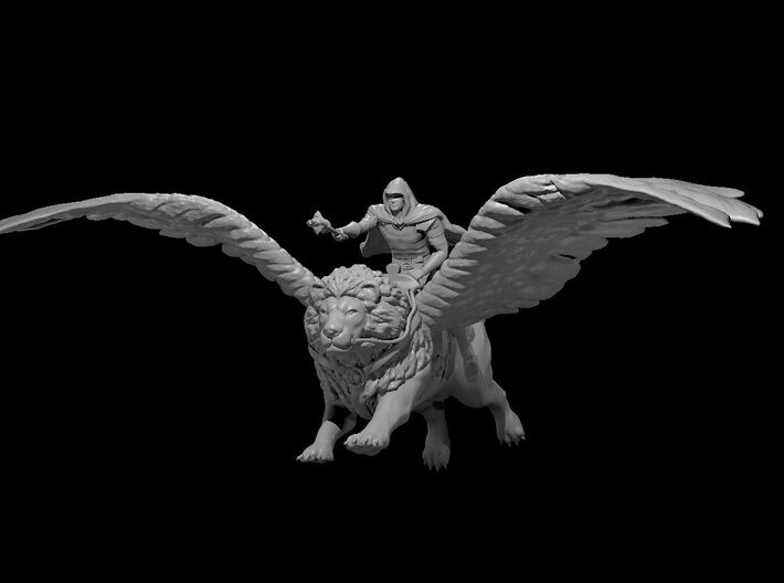 Human Male Cleric on Flying Lion 3d printed 