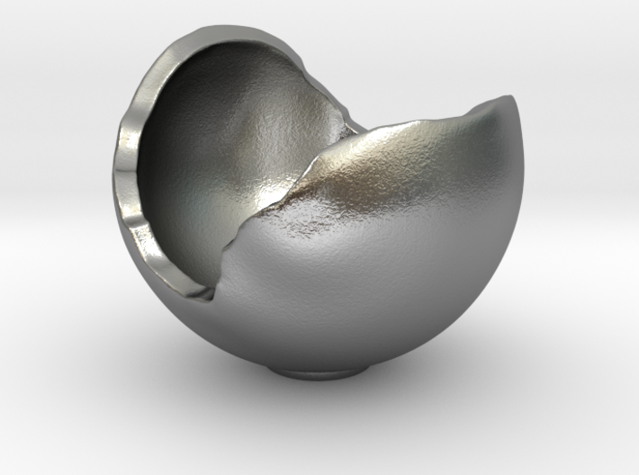 Miniature Ornament Broken Spherical Bowl 3d printed Natural Silver