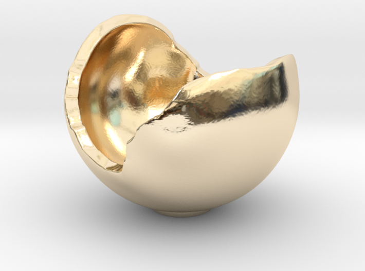 Miniature Ornament Broken Spherical Bowl 3d printed 14k Gold Plated Brass