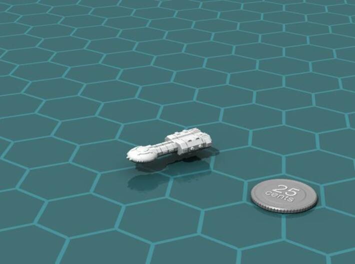 Vilani Light Cruiser 3d printed Render of the model, with a virtual quarter for scale.