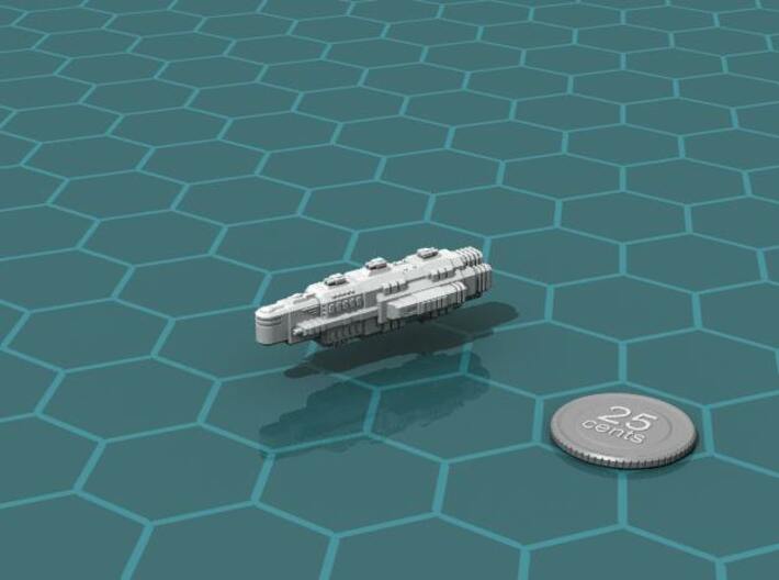 Heimatwelt Battleship 3d printed Render of the model, with a virtual quarter for scale.