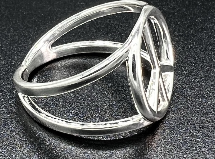 Peace Sign Ring 17 mm Diameter 3d printed Polished Silver