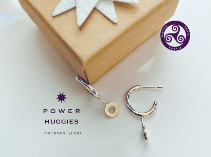 P O W E R Huggies 3d printed Polished Silver