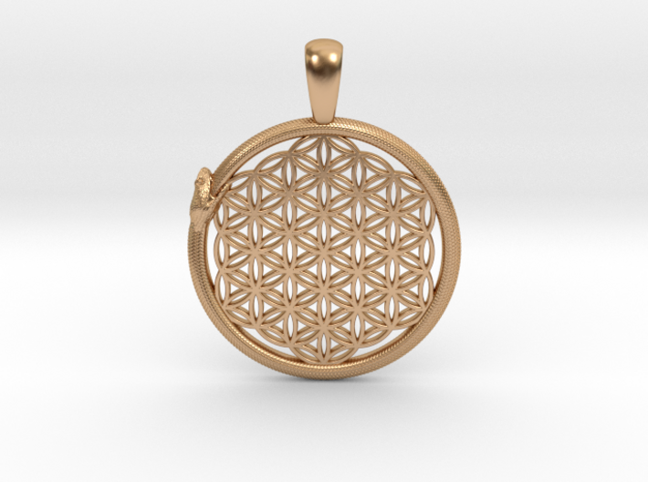 Flower of Life with Ouroboros Pendant 3d printed