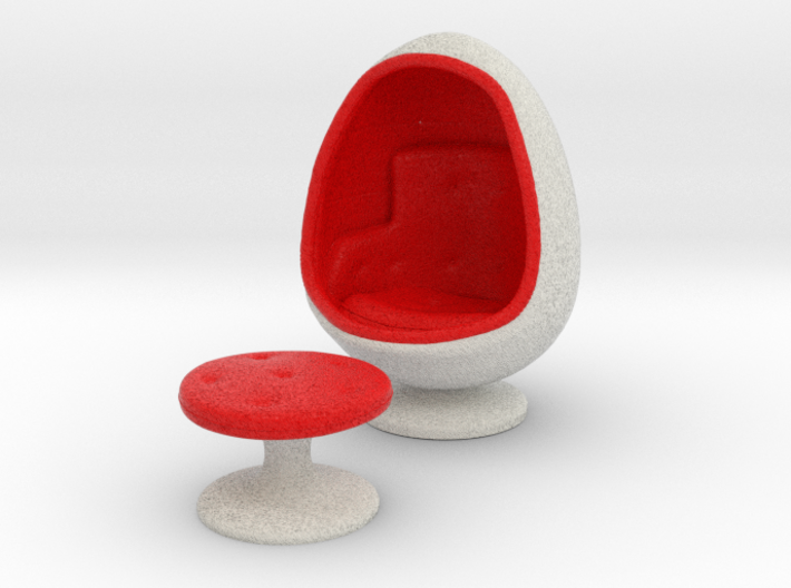 Egg Chair Dome: Red & White (1:24 Scale) 3d printed 