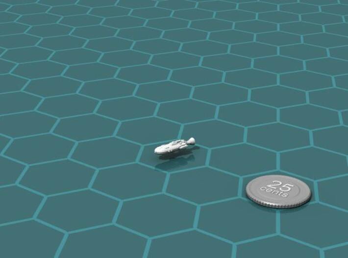Karelian Corvette 3d printed Render of the model, with a virtual quarter for scale.