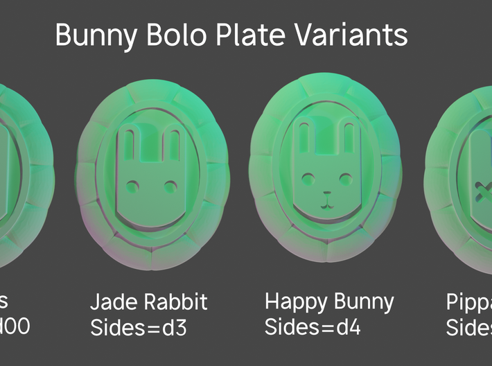 Bunny Bola Tie Plate 3d printed A render of the 1st four listed variants