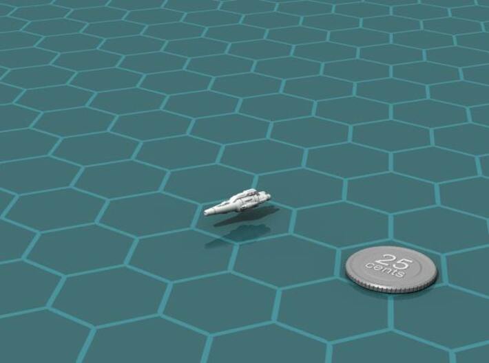 Eedie's Firehawks Mercenary Corvette 3d printed Render of the model, with a virtual quarter for scale.